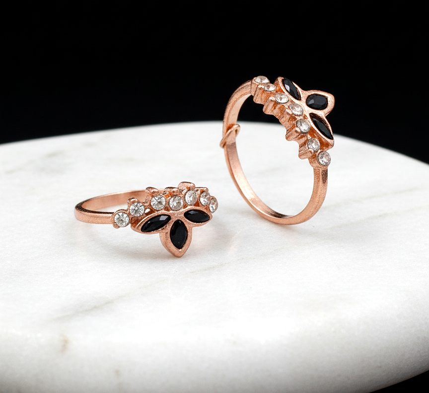 Rose Gold & Black Blossom Ring.