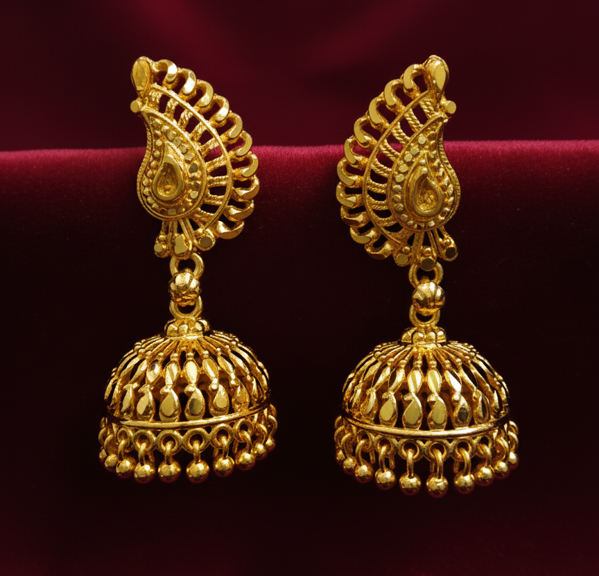 Traditional Gold-Toned Jhumka Earrings