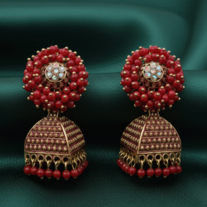 Antique Red Beaded Jhumkas.