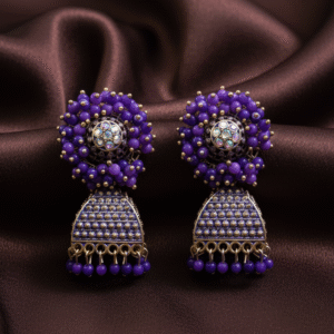 Vibrant Purple Beaded Jhumka Earrings.
