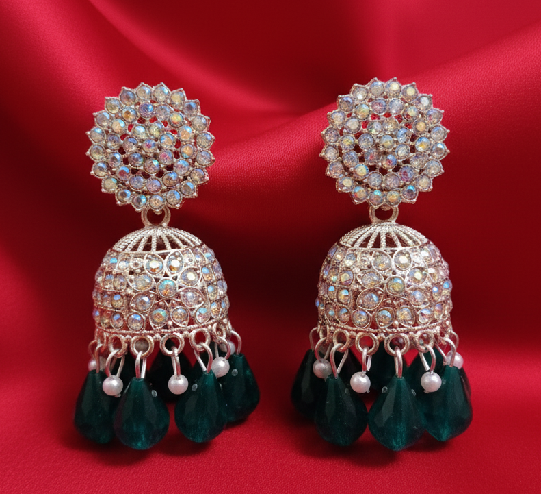 Emerald-Drop AD Jhumka Earrings